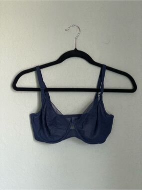 Soma Unlined Perfect Coverage Bra with Stretch Lace Size 32DD Navy